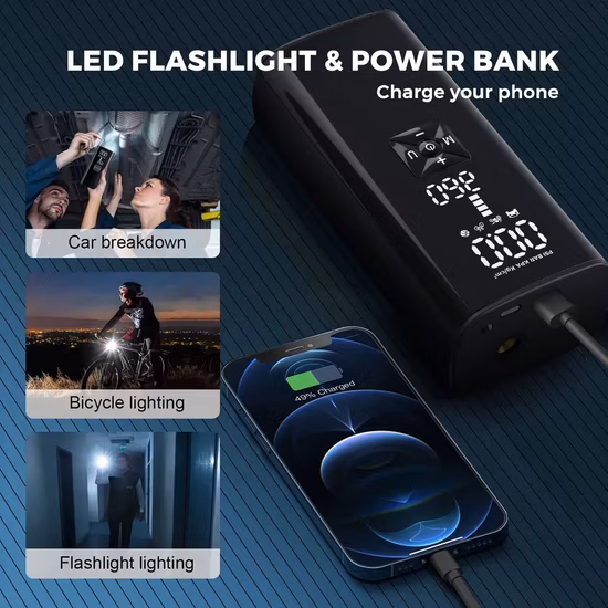 Gonfiatore per pneumatici portatile con pompa per compressore d'aria per pneumatici per auto intelligente con touch screen