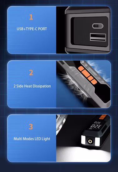 Pompa per pneumatici portatile per auto Gonfiatore per pneumatici Smart Cordless Pompa di aria elettrica digitale ricaricabile USB 12V DC con luce a LED Forcar